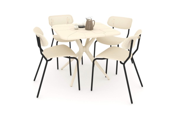 Обеденная группа SHT-DS128 бежевый / черный муар