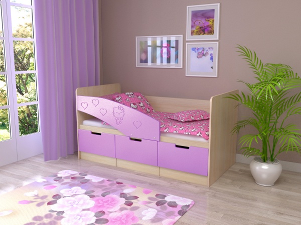 Детская Кровать Ириска-7 МДФ Hello Kitty  (Ш-850 x В-850 x Д-1630/1830 мм)/Разные Цвета