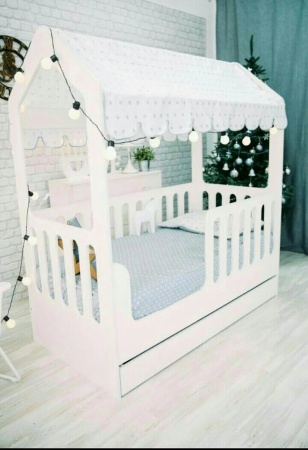 Кровать Сказка Белая (Домик с Ящиком)/Спальное Место 800 х 1600 мм