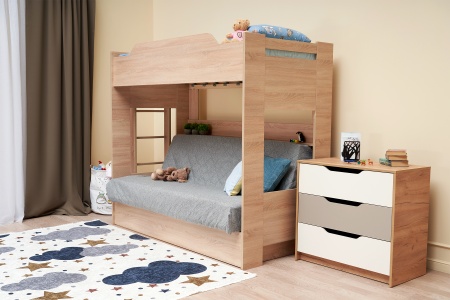 Двухъярусная кровать с диван-кроватью серый / дуб сонома