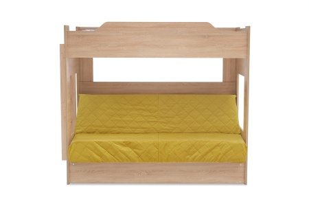 Двухъярусная кровать с диван-кроватью велюр желтый / дуб сонома