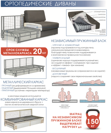 Ортопедический Диван Тедди/Разные Цвета Ш-2200 х Г-1070 х В-1010 мм