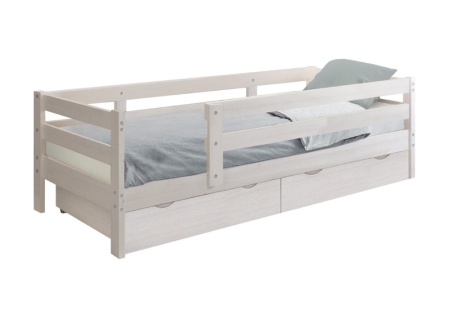 Кровать Норка с ящиками и бортиком выбеленная береза